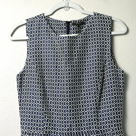FRNCH Fit & Flare Dress Size L Blue White Geometric Sleeveless Lined Mini - Picture 2 of 13